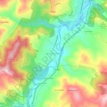 Carte topographique Monte Castello, altitude, relief