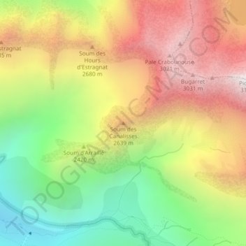 Carte topographique Soum des Canalisses, altitude, relief