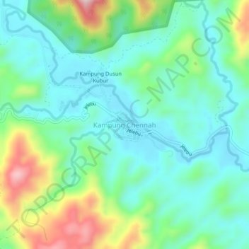Carte topographique Kampung Chennah, altitude, relief