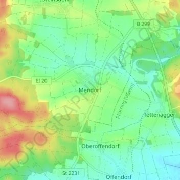 Carte topographique Mendorf, altitude, relief