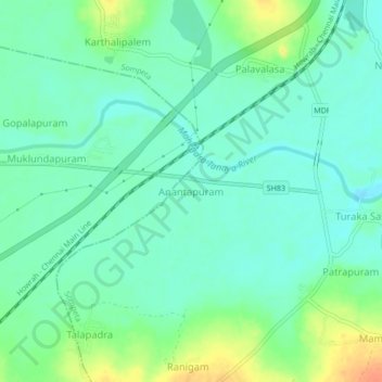 Carte topographique Anantapuram, altitude, relief