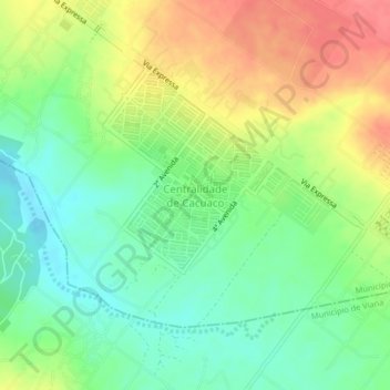 Carte topographique Centralidade de Cacuaco, altitude, relief
