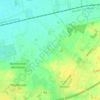 Carte topographique Bornmoor, altitude, relief