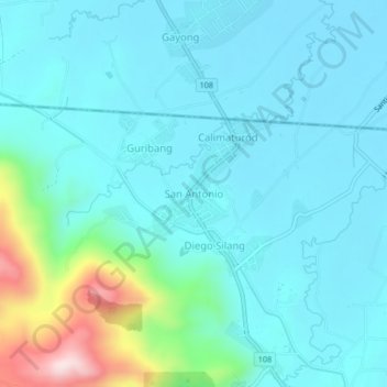 Carte topographique San Antonio, altitude, relief