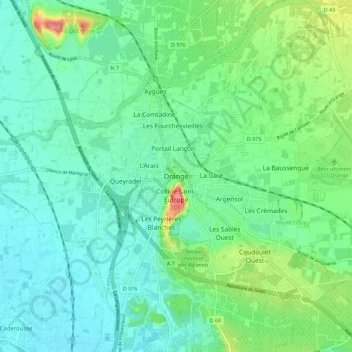 Carte topographique Orange, altitude, relief