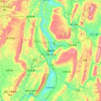 Carte topographique 思南县, altitude, relief