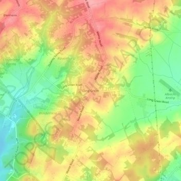 Carte topographique Long Green, altitude, relief