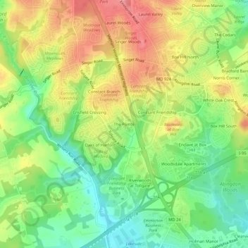 Carte topographique The Pointe, altitude, relief