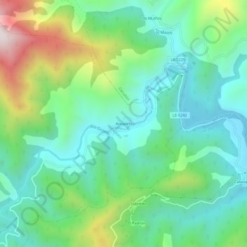 Carte topographique Arnadelo, altitude, relief