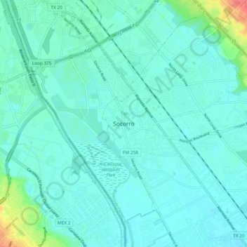 Carte topographique Socorro, altitude, relief