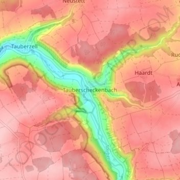 Carte topographique Tauberscheckenbach, altitude, relief