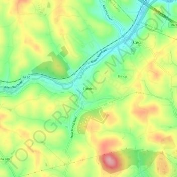 Carte topographique Cowden, altitude, relief