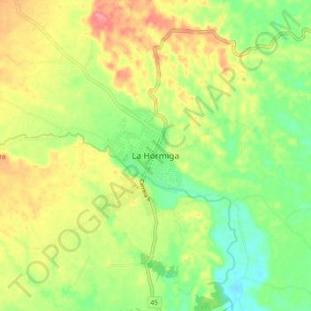 Carte topographique La Hormiga, altitude, relief
