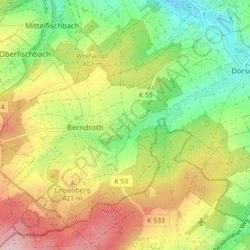 Carte topographique Ackerbach, altitude, relief