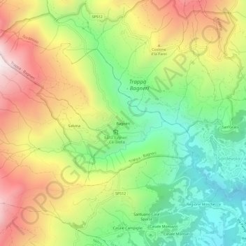 Carte topographique Bagneri, altitude, relief