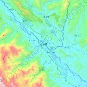 Carte topographique Hekou, altitude, relief