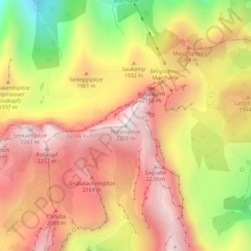 Carte topographique Rofanspitze, altitude, relief
