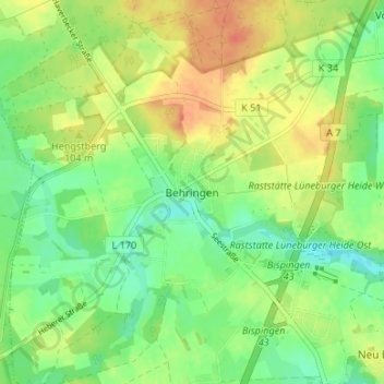 Carte topographique Behringen, altitude, relief