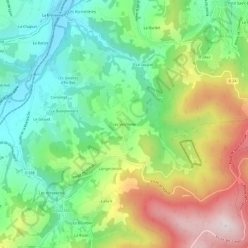 Carte topographique Les Verchères, altitude, relief