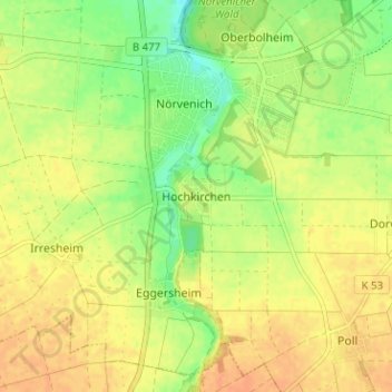 Carte topographique Hochkirchen, altitude, relief