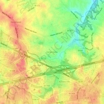 Carte topographique Fairfax Farms, altitude, relief