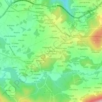 Carte topographique As Rañeiras, altitude, relief