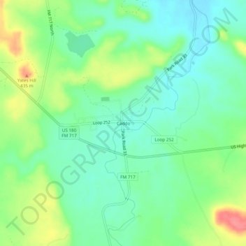 Carte topographique Caddo, altitude, relief