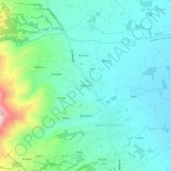 Carte topographique Villaretto, altitude, relief