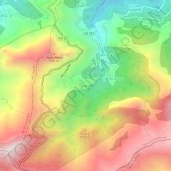 Carte topographique Tirourda, altitude, relief