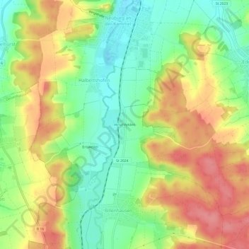 Carte topographique Hirschfelden, altitude, relief