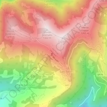 Carte topographique Colli di San Fermo, altitude, relief