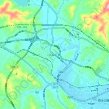 Carte topographique Donggua, altitude, relief