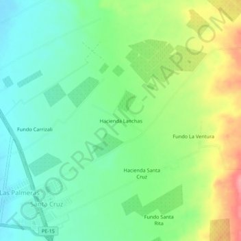 Carte topographique Hacienda Lanchas, altitude, relief