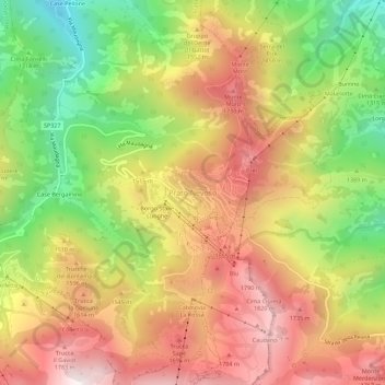 Carte topographique Prato Nevoso, altitude, relief