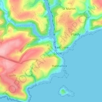Carte topographique West Looe, altitude, relief
