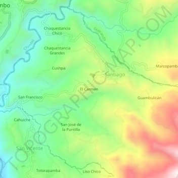 Carte topographique El Carmen, altitude, relief