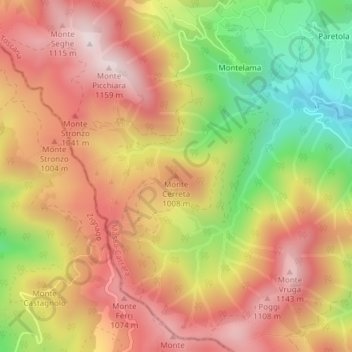 Carte topographique Monte Cerreta, altitude, relief