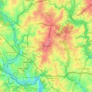 Carte topographique Wheaton, altitude, relief