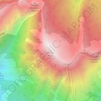 Carte topographique Monte Raut, altitude, relief