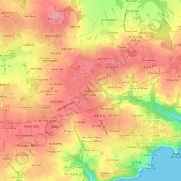 Carte topographique Kerhourlo, altitude, relief