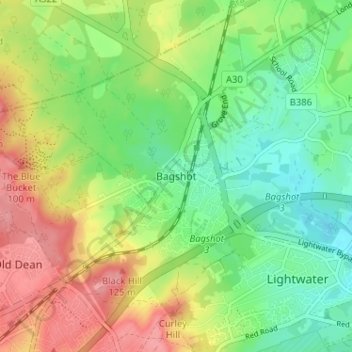 Carte topographique Bagshot, altitude, relief