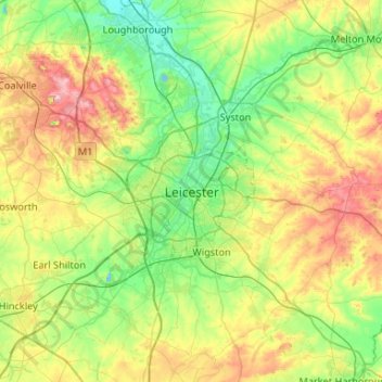 Carte topographique Leicester, altitude, relief