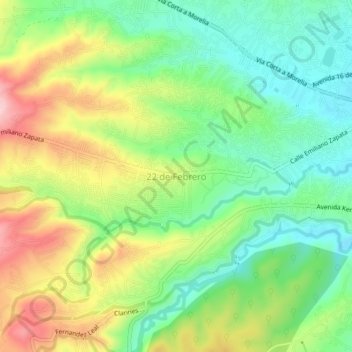 Carte topographique 22 de Febrero, altitude, relief