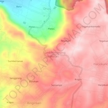 Carte topographique Sumbermanjing Wetan, altitude, relief