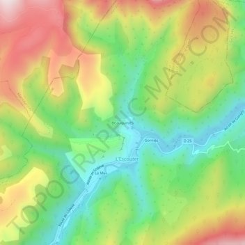 Carte topographique Beauquiniès, altitude, relief