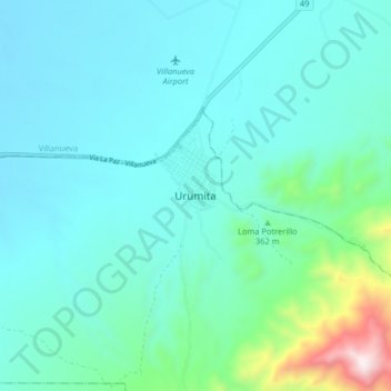 Carte topographique Urumita, altitude, relief