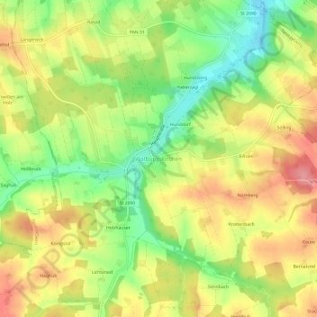 Carte topographique Walburgskirchen, altitude, relief