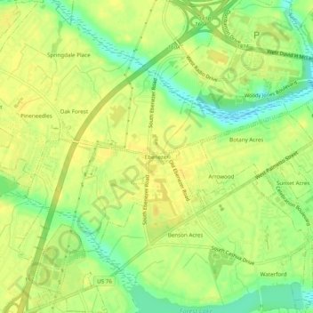 Carte topographique Ebenezer, altitude, relief