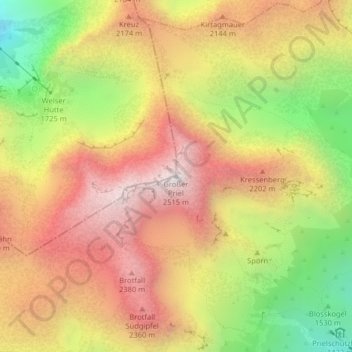Carte topographique Großer Priel, altitude, relief