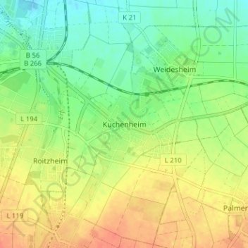 Carte topographique Kuchenheim, altitude, relief